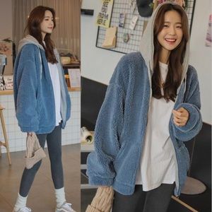 Fuzzy grey/blue teddy jacket